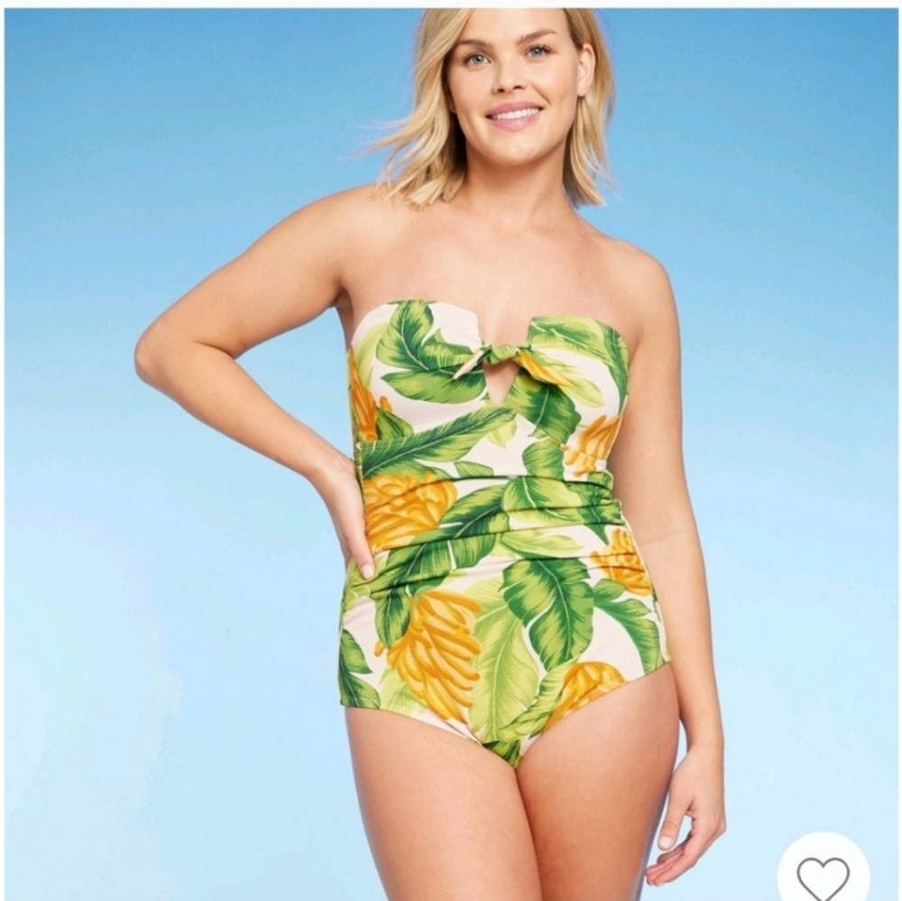Women's Banana Print Pique Bandeau Full Coverage 1 Piece Swimsuit - Kona Sol - S